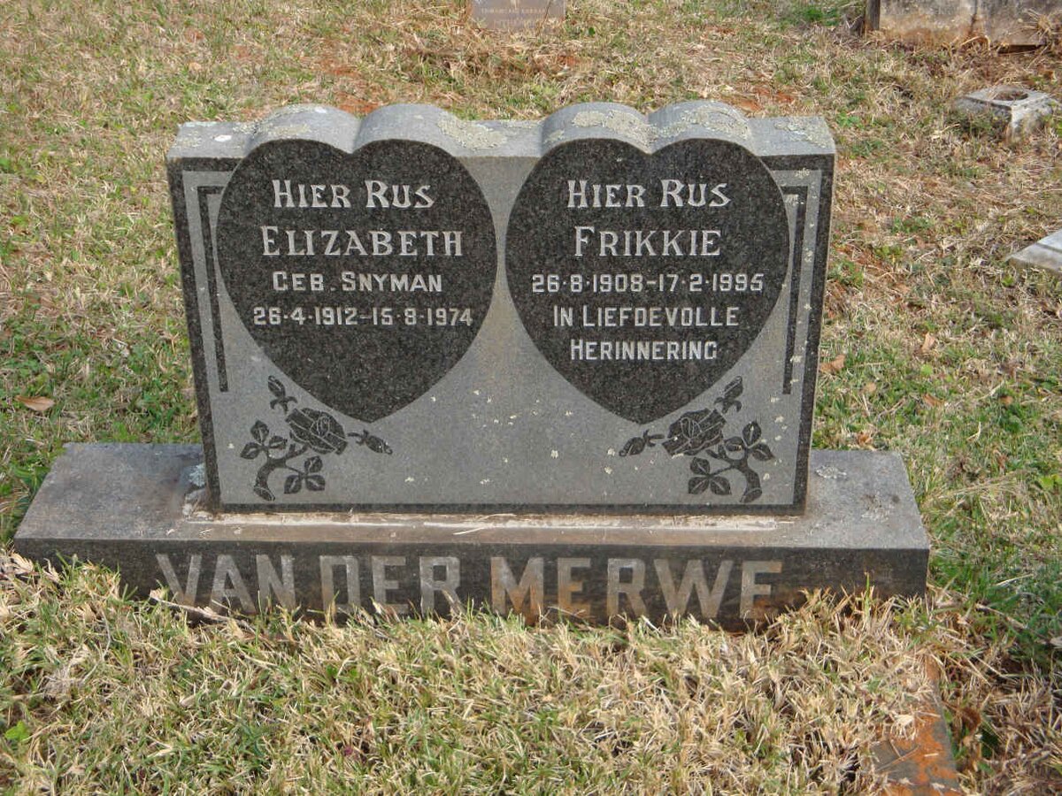 MERWE Frikkie, van der 1908-1995 &amp; Elizabeth SNYMAN 1912-1974