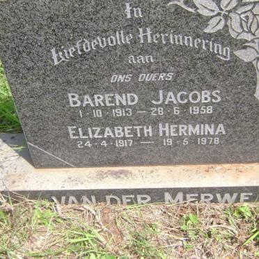 MERWE Barend Jacobs, van der 1913-1958 &amp; Elizabeth Hermina 1917-1978