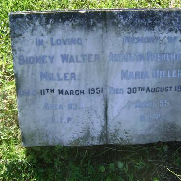 MILLER Sidney Walter -1951 &amp; Augusta Frederika Maria -1977