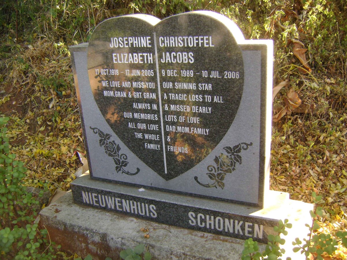 NIEUWENHUIS Josephine Elizabeth 1918-2005 :: SCHONKEN Christoffel Jacobs 1989-2006