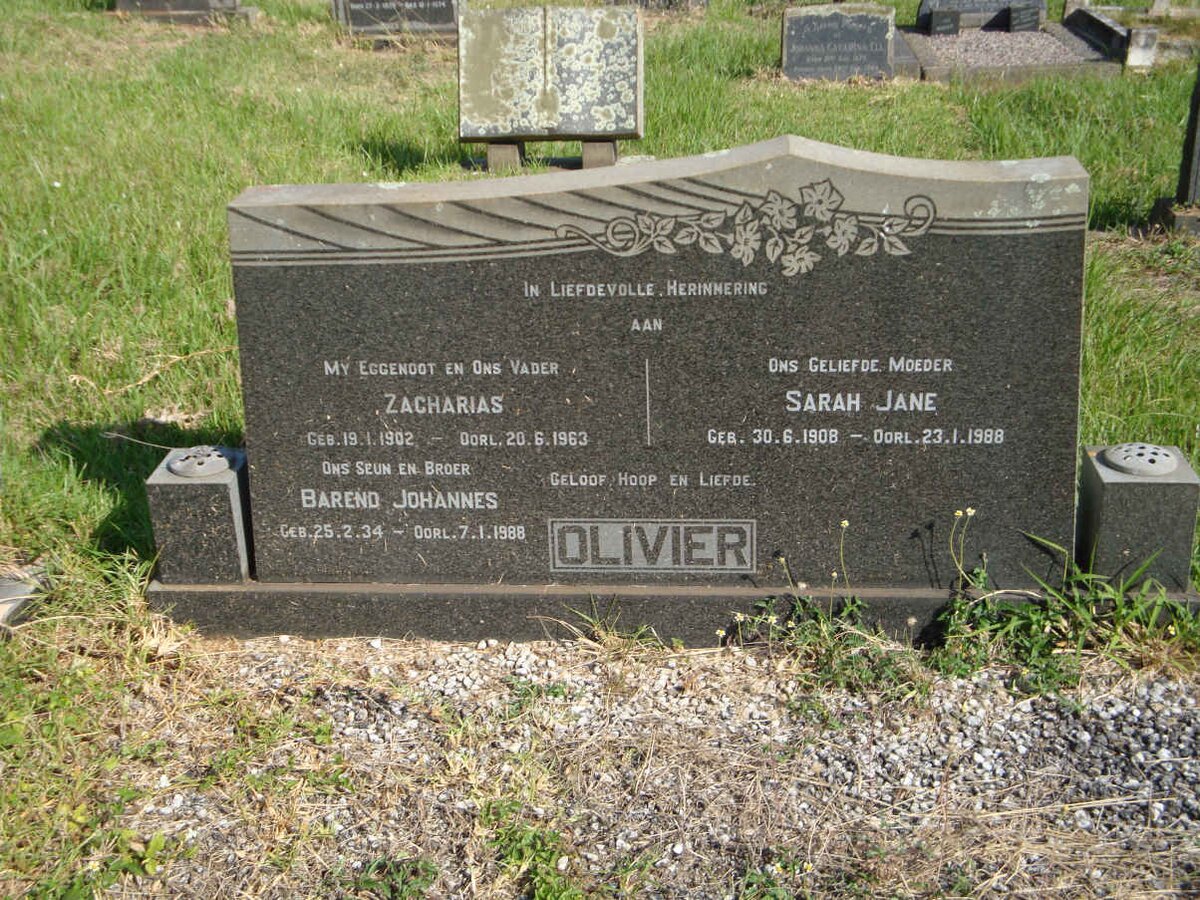 OLIVIER Zacharias 1902-1963 &amp; Sarah Jane 1908-1988 :: OLIVIER Barend Johannes 1934-19?8