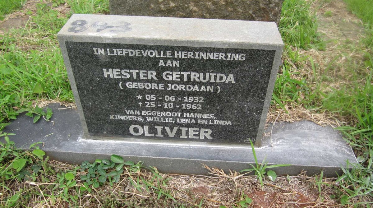 OLIVIER Hester Gertruida nee JORDAAN 1932-1962