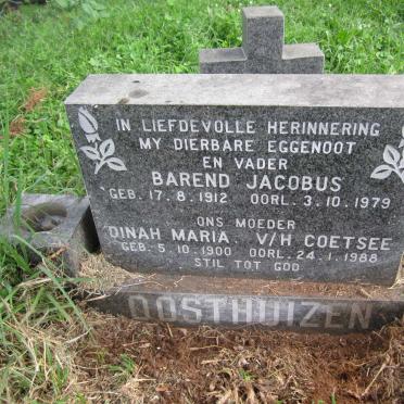 OOSTHUIZEN Barend Jacobus 1912-1979 &amp; Dinah Maria voorheen COETSEE 1900-1988