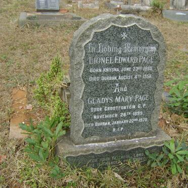PAGE Lionel Edward 1888-1956 &amp; Gladys Mary 1899-1978