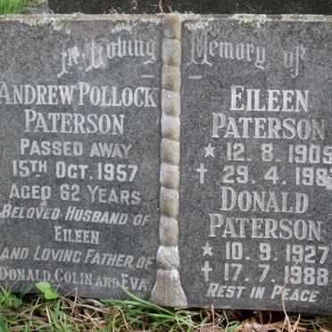PATERSON Andrew Pollock -1957 &amp; Eileen 1905-1987 :: PATERSON Donald 1927-1988