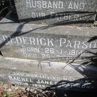 PARSONS Frederick 1914-1974 &amp; Rachel Janet 1908-1985