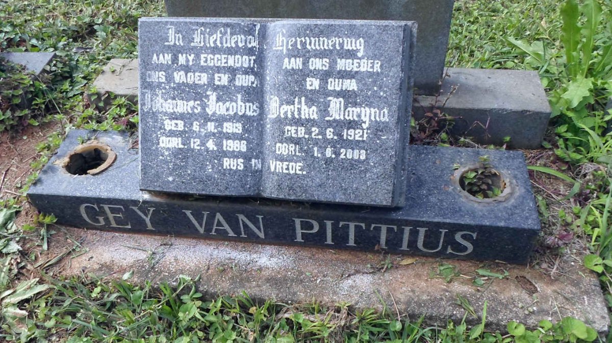 PITTIUS Johannes Jacobus, Gey van 1913-1986 &amp; Bertha Maryna 1921-2003