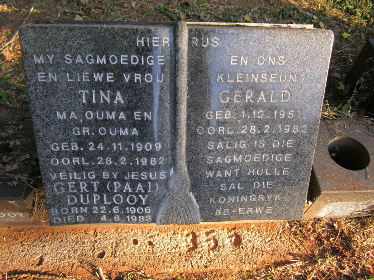 PLOOY Gert, du 1906-1983 &amp; Tina 1909-1982 :: ENSLIN Gerald 1951-1982