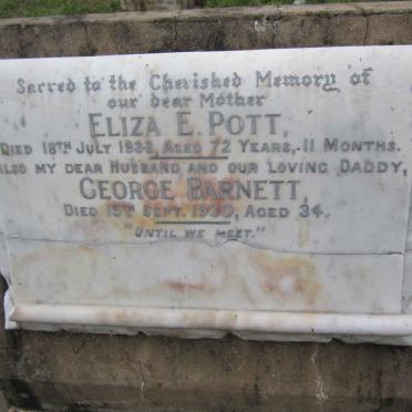 POTT Eliza E. -1933 :: BARNETT George -1930 :: GENTZ George -1943 :: SHRIVES Evelyn -1959