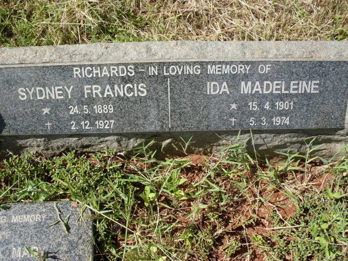 RICHARDS Sydney Francis 1889-1927 &amp; Ida Madeleine 1901-1974
