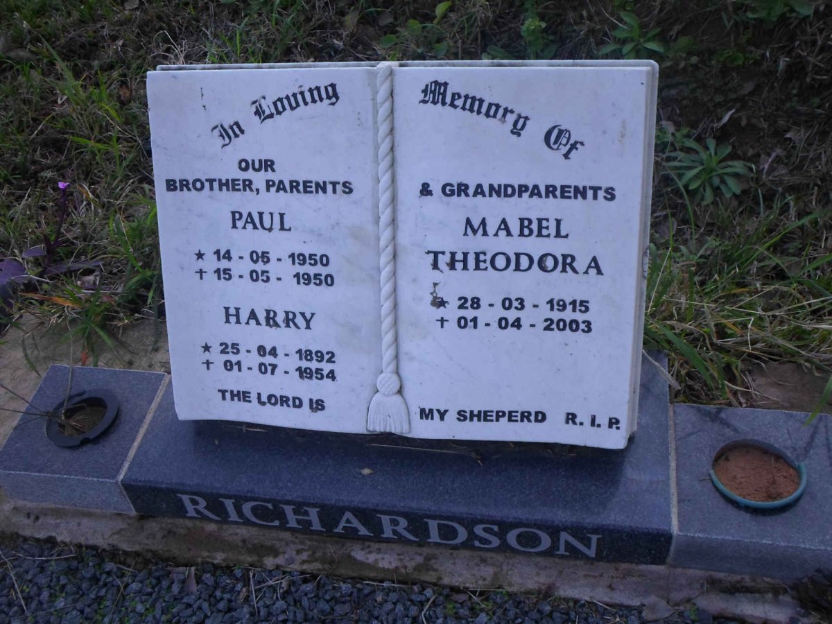 RICHARDSON Harry 1892-1954 &amp; Mabel Theodora 1915-2003 :: RICHARDSON Paul 1950-1950