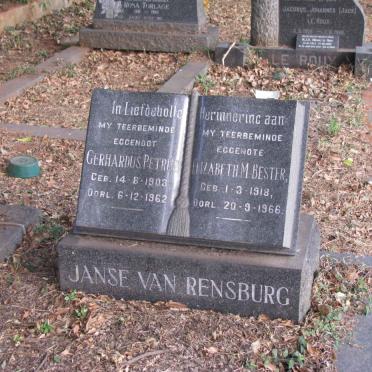 RENSBURG Gerhardus Petrus, Janse van 1903-1962 :: BESTER Elizabeth M. 1918-1966