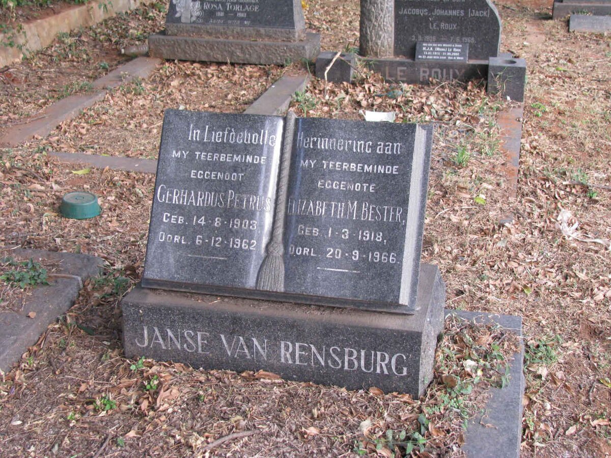 RENSBURG Gerhardus Petrus, Janse van 1903-1962 :: BESTER Elizabeth M. 1918-1966