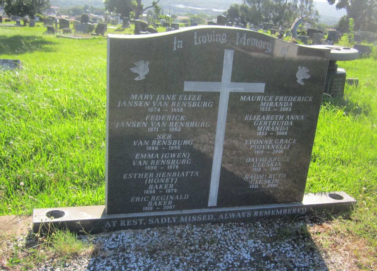 RENSBURG Federick, Jansen van 1871-1962 &amp; Mary Jane Elize 1874-1956