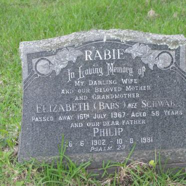 RABIE Philip 1902-1981 &amp; Elizabeth SCHWAB -1967