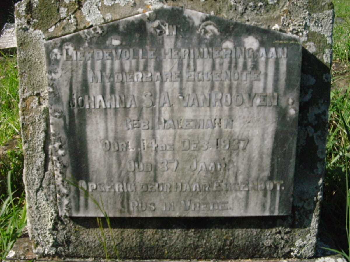 ROOYEN Johanna S.A., van nee HAVEMANN -1937