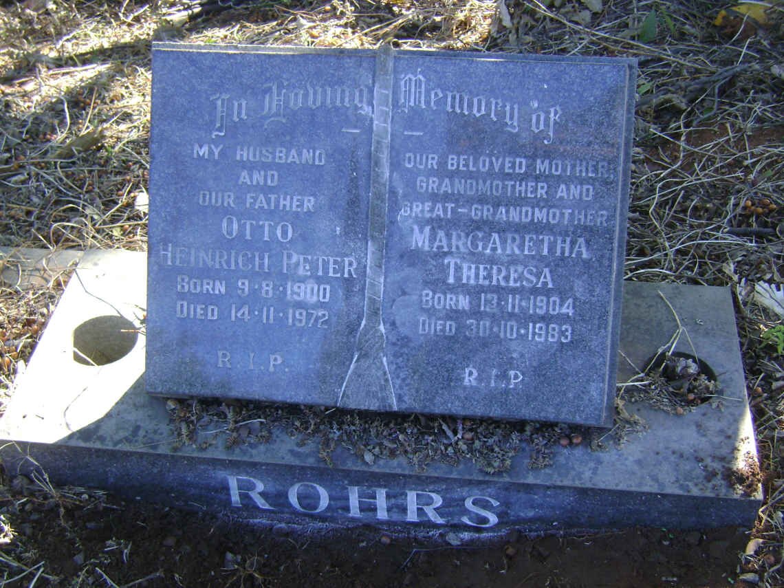 ROHRS Otto Heinrich Peter 1900-1972 &amp; Margaretha Theresa 1904-1983