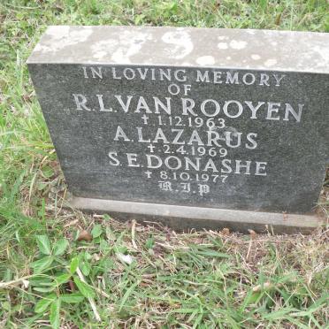 ROOYEN R.L., van -1963 :: LAZARUS A. -1969 :: DONASHE S.E. -1977