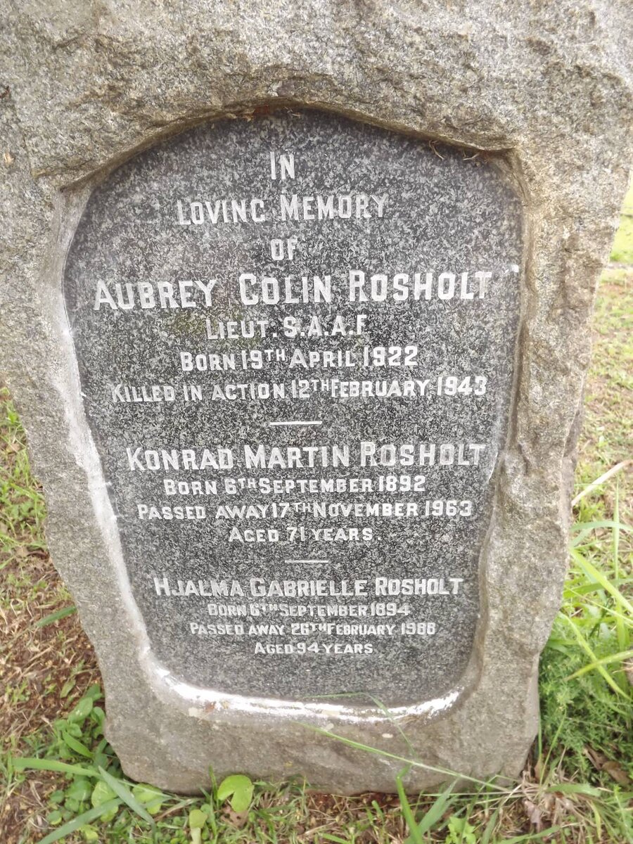 ROSHOLT Konrad Martin 1892-1963 &amp; Hjalma Gabrielle 1894-1988 :: Aubrey Colin 1922-1943