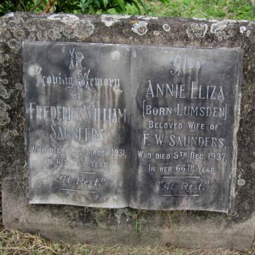 SAUNDERS Frederick William -1931 &amp; Annie Eliza LUMSDEN -1937