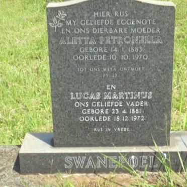 SWANEPOEL Lucas Marthinus 1881-1972 &amp; Aletta Petronella 1883-1970