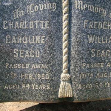 SEAGO Frederick William -1957 &amp; Charlotte Caroline -1950