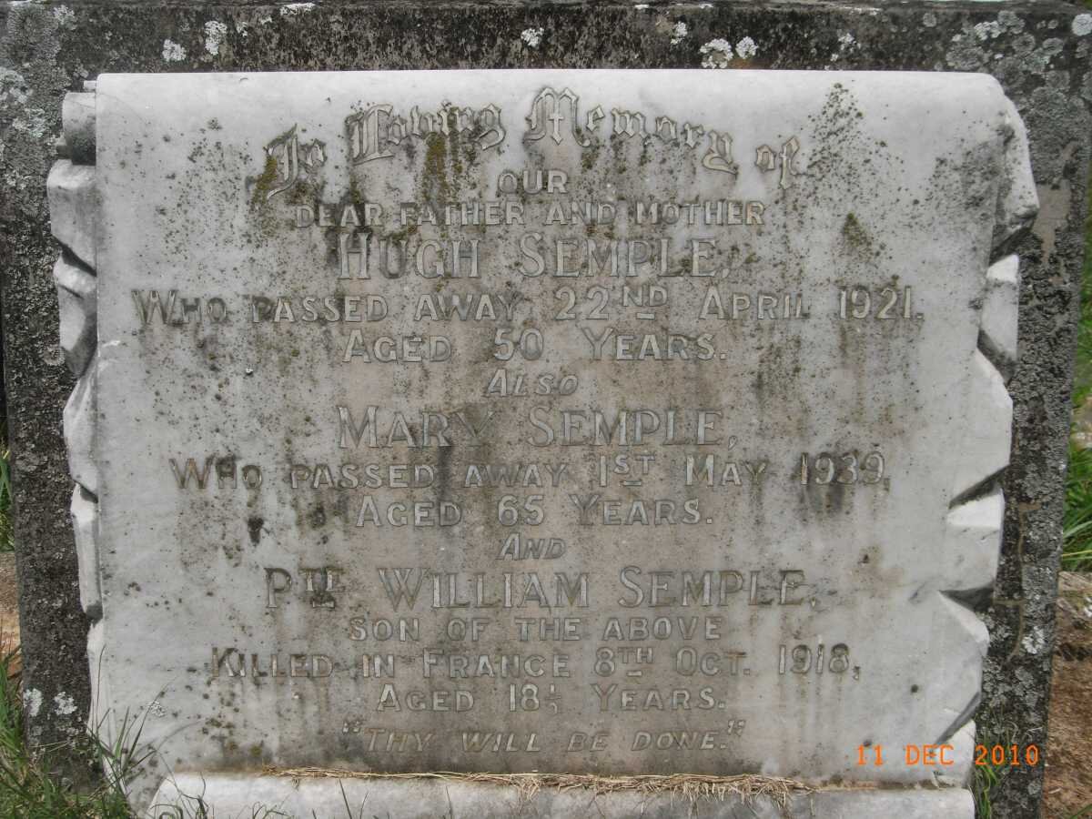 SEMPLE Hugh -1921 &amp; Mary -1939 :: SEMPLE William -1918