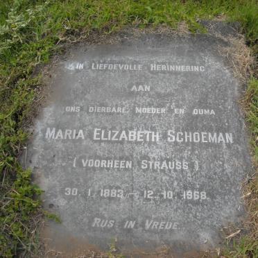 SCHOEMAN Maria Elizabeth voorheen STRAUSS 1883-1968