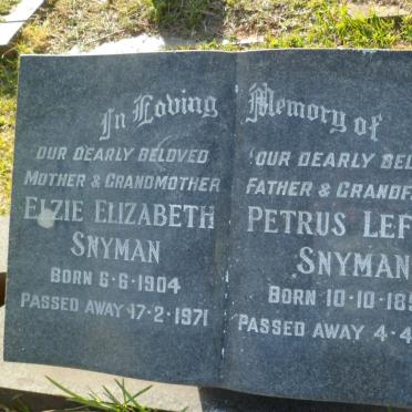 SNYMAN Petrus Lafras 1897-1977 &amp; Elzie Elizabeth 1904-1971