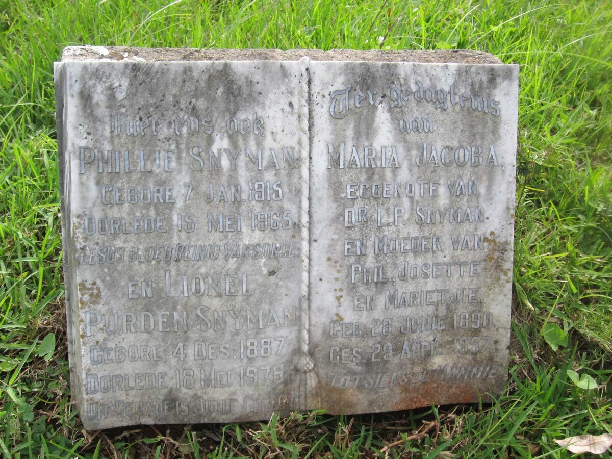 SNYMAN Lionel Purden 1887-1976 &amp; Maria Jacoba 1890-1957 :: SNYMAN Phillie 1915-1965