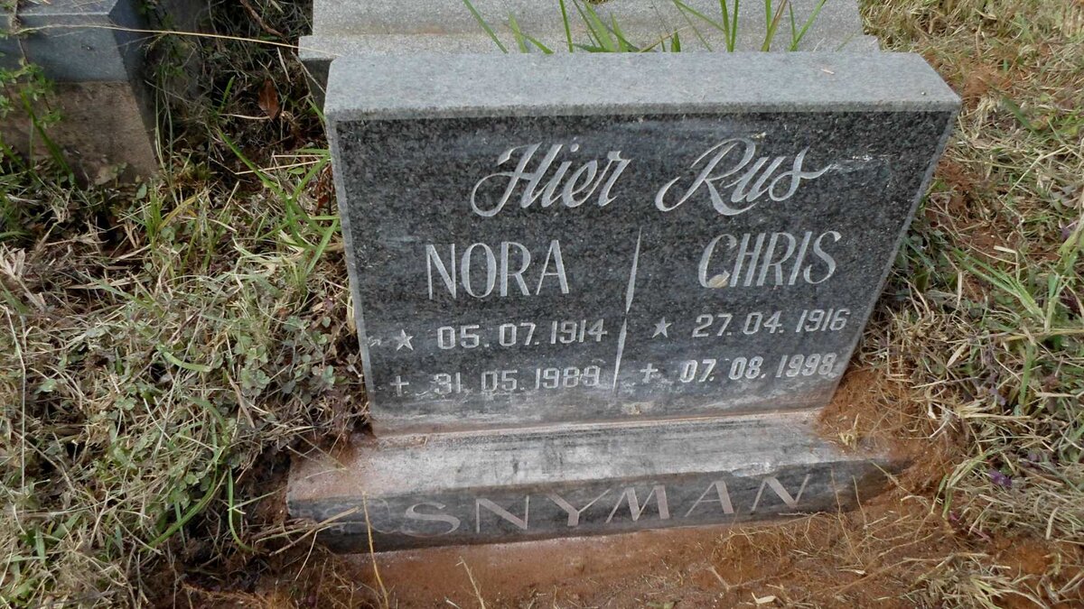 SNYMAN Chris 1916-1998 &amp; Nora 1914-1989