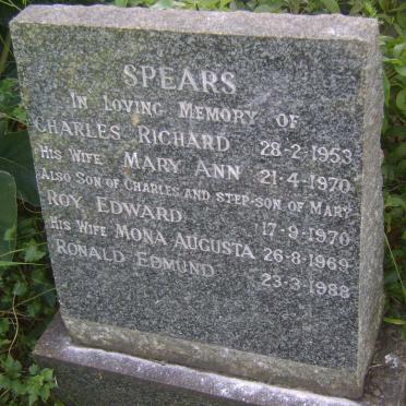 SPEARS Charles Richard -1953 &amp; Mary Ann -1970