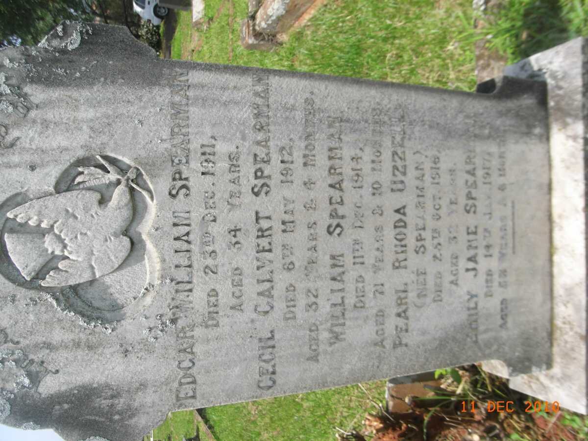 SPEARMAN Edgar William -1911 :: SPEARMAN Cecil Calvert -1912 :: SPEARMAN William -1913 UZZELL Pearl Rhoda nee SPEARMAN -1916