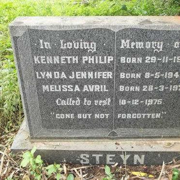 STEYN Kenneth Philip 1948-1975 :: STEYN Lynda Jennifer 1949-1975 :: STEYN Melissa Avril 1972-1975
