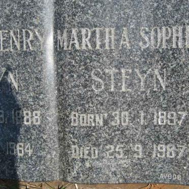 STEYN Peter Henry 1888-1964 &amp; Martha  Sophia 1897-1987