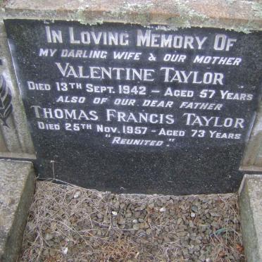 TAYLOR Thomas Francis -1957 &amp; Valentine -1942