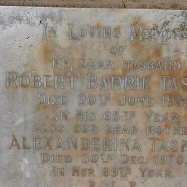 TASKER Robert Barrie -1953 &amp; Alexanderina  -1970