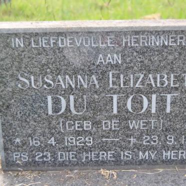 TOIT Susanna Elizabeth, du nee de WET 1929-1968