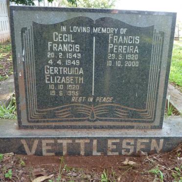 VETTLESEN Francis Pereira 1920-2000 &amp; Gertruida Elizabeth 1920-1995 :: VETTLESEN Cecil Francis 1949-1949