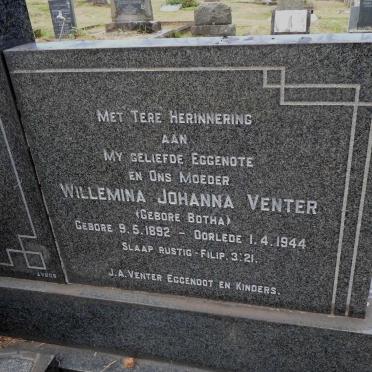VENTER Jan Albert 1922-1975 &amp; Willemina Johanna BOTHA 1892-1944 
