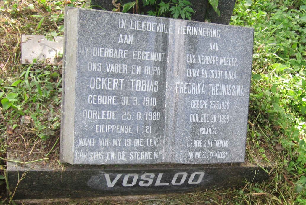 VOSLOO Ockert Tobias 1910-1980 &amp; Fredrika Theunissina 1925-1998