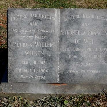WILKEN Petrus Willem 1912-1964 &amp; Petronella Francina de Wet 1921-1981