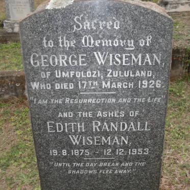 WISEMAN George -1926 &amp; Edith Randall 1875-1953
