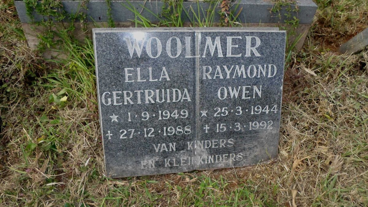 WOOLMER Raymond Owen 1944-1992 &amp; Ella Gertruida 1949-1988