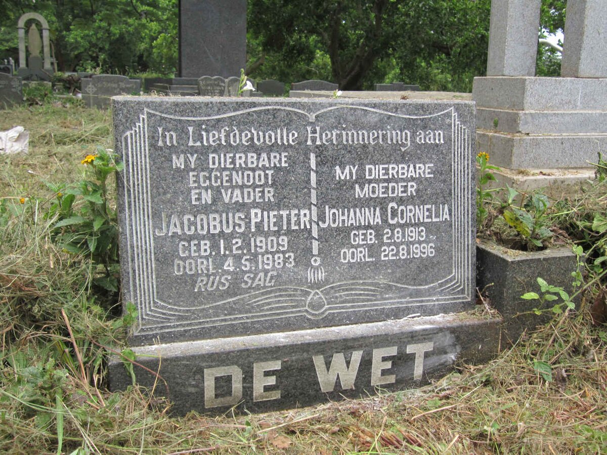 WET Jacobus Pieter, de 1909-1983 &amp; Johanna Cornelia 1913-1996