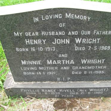 WRIGHT Henry John 1913-1969 &amp; Minnie Martha 1921-1985 :: KIVELL Phyllis, Nance nee WRIGHT 1938-1980 