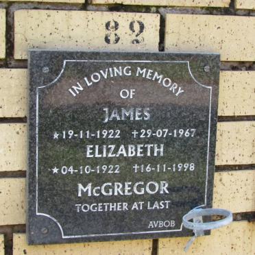 McGREGOR James 1922-1967 &amp; Elizabeth 1922-1998