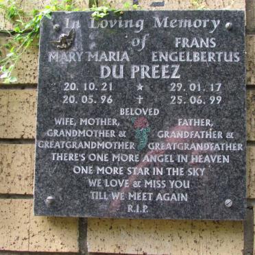 PREEZ Frans Engelbertus, du 1917-1999 &amp; Mary Maria 1921-1996