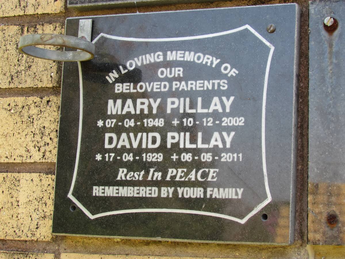 PILLAY David 1929-2011 &amp; Mary 1948-2002