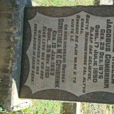 COMBRINK Barend Willem Jacobus 1876-1950 &amp; Dorothea M.C. 1882-1961